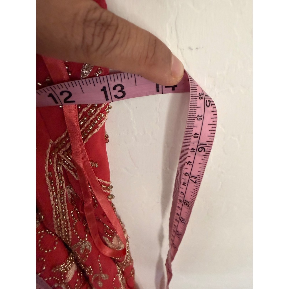 CACHÉ LUXE Coral Beaded Allover Floral Open Back Floor Length Gown Vintage Sz 2 - Picture 11 of 15